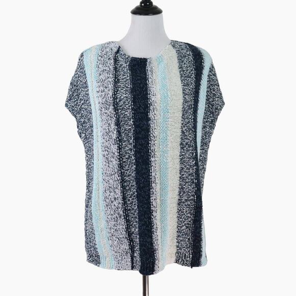 J Jill Size M Mixed Knit Top Heather Stripe Pullover Blue Gray - Picture 2 of 8